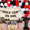 Holy Cow I’m One First Birthday Decorations Red and Black, Cow 1st Birthday Balloon Garland Arch Kit, Farm Animals Cow Balloons With One Highchair Banner One Year Old Party Supplies
