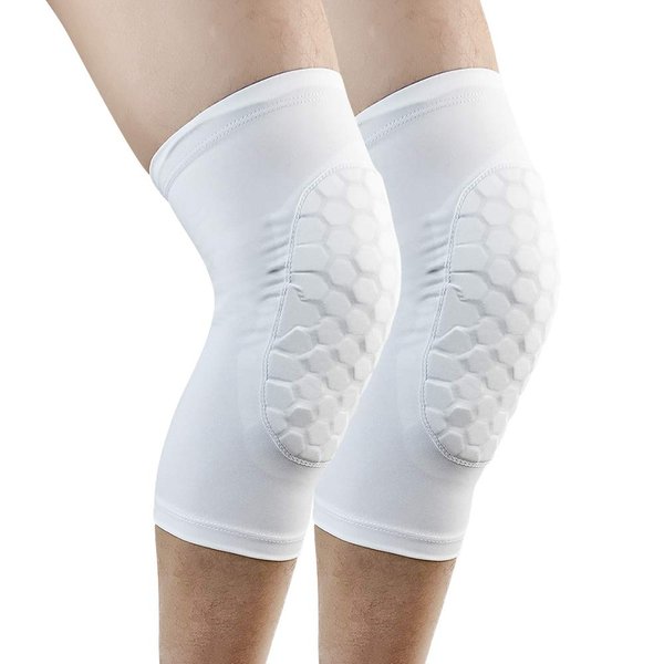ESGTON Knee Pads EVA Padded Crashproof Leg Sleeve Compression Knee Braces (1 Pair) Youth & Adult - Basketball Football Volleyball-White