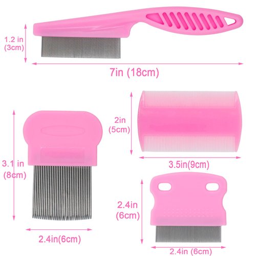 GNAWRISHING Flea Comb 4-Pieces-Pink with High Strength Teeth Durable Pet Tear Stain Remover Combs, Dog Cat Grooming Set Effective Float Hair Remover