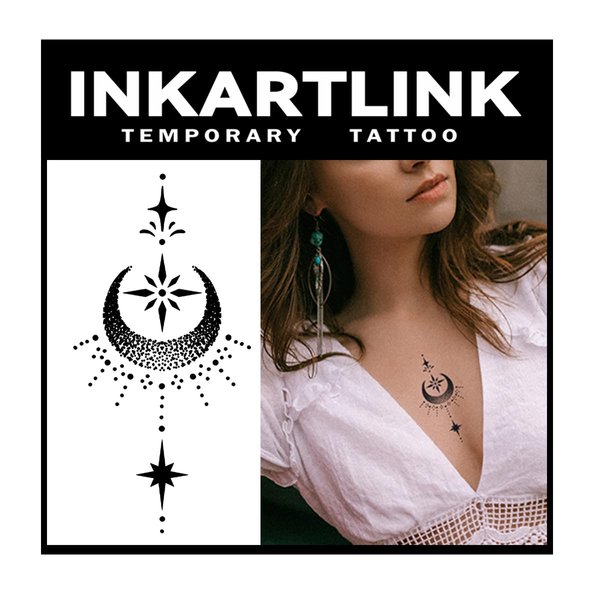 INKARTLINK Tattoo Tech, 2 Sheets Medium Semi Permanent Tattoo, Adult Art Design Temporary Tattoos, Lasts 1-2 Weeks, Waterproof, Realistic Look, No Adhesive, No Reflection (starry night 1)