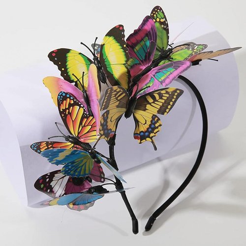 ASHONE Women Butterfly Headband Fascinator Hat Monarch Festival Crown Fashion Party Favor Christmas Halloween (Rainbow)