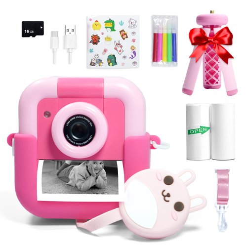PrizedHome 2024 Upgrade Instant Print Camera for Kids, Portable Selfie Camera with Tripod,16G Card and 1080P HD Digital Recording,Christmas Birthday Gifts for Girls Boys Age for 4-12 Year Old (Pink)
