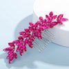 Teyglen Women Dainty Simple Full Rhinestones Bride Wedding Hair Comb Luxurious Hair Accessories Shiny Rhinestones Bridal Side Hair Combs for Women Bride Girls (Rose Red)