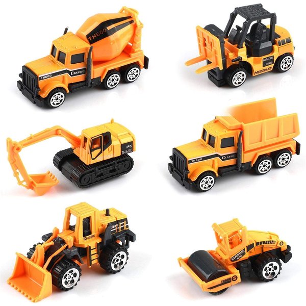 QAPIZM Small Construction Toys, 6Pcs Construction Vehicles Trucks Kids Birthday Gifts Vehicle Toy Toddlers Boys Mini Car Set Die Cast Engineering Excavator Digger Trucks