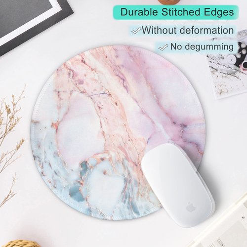 ITNRSIIET Marble Round Mouse Pad, Pink Marble Customized Premium-Textured Mouse Mat,Washable Mousepads with Lycra Cloth, Non-Slip Rubber Base Small Mousepad, 7.87×7.87×0.12 inches (Pink Marble)