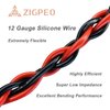 ZIGPEO 12 AWG Silicone Wire 50FT, Extra Flexible 12 Gauge Stranded Copper Wire, High Temp 392℉ 600V - RC, Automotive, Battery | Tinned Copper Conductor - 25FT Red & 25FT Black Spools