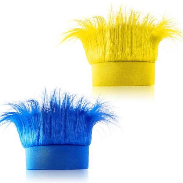 Hairy Headband, Funny Party Costume Accessories, Comfortable Crazy Troll Hair Wigs for Adults, Kids and Teens, Fourth of July Parties for Spirit Day, Sports Events and Cosplay(Blue&Yellow, 2 Pack)