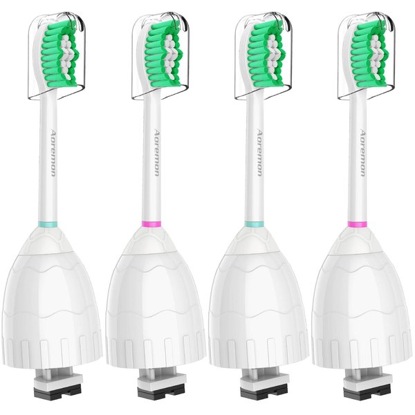 Aoremon Replacement Brush Heads Compatible with Philips Sonicare e-Series HX7022/66(4 Pack), Fit for Sonicare Essence, Xtreme, Elite, Advance, and CleanCare Electric Toothbrush with Hygienic Caps