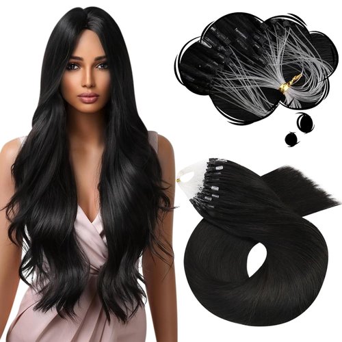 Moresoo Microlink Hair Extensions Human Hair 22 Inch Beaded Hair Extensions Human Hair Color #1B Off Black Hair Extensions Microbead Hair Extensions Human Hair 50G/50S Extensions Human Hair Natural