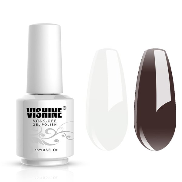 Vishine 2Pcs of Jelly Translucent Gel Polish Milky White & Jelly Crystal Black Gel Nail Polish,Translucent Jelly French White Gel Polish LED Manicuring Varnish 15ML