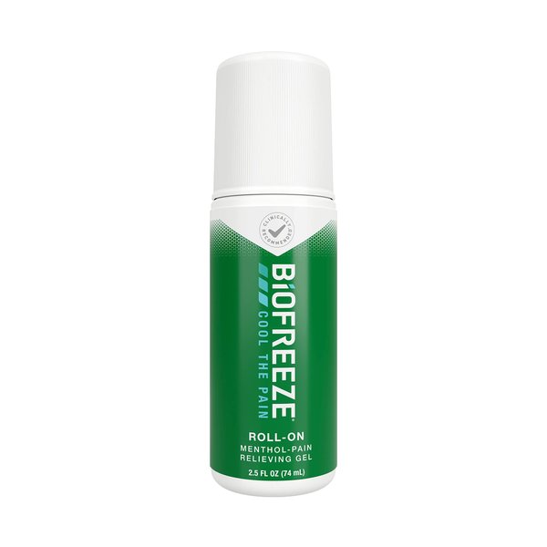 Biofreeze Roll-On Pain-Relieving Gel 2.5 FL OZ Green, Topical Pain Reliever For Aches And Pains Of Muscles And Joints From Simple Backache, Arthritis, Strains, Bruises, & Sprains (Package May Vary)