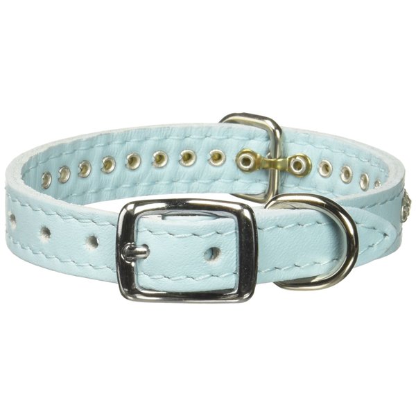 OmniPet Signature Leather Crystal and Leather Dog Collar, 12", Baby Blue