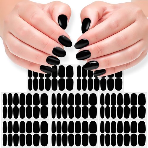 DANNEASY 8 Sheets Black Nail Wraps for Women Solid Color Nail Polish Stickers Stick on Nail Polish Strips Gel Nail Strips Self Adhesive Fingernail Sticker Nails with Nail File, Cuticle Stick