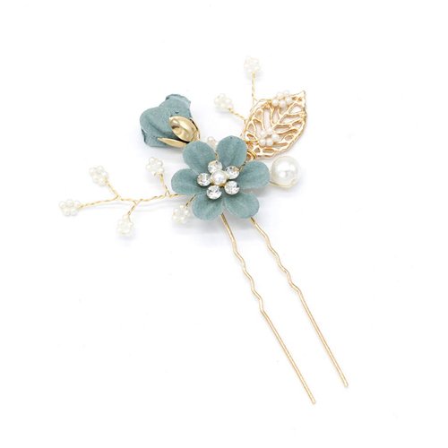 4pcs pearl floral leaf hair accessories Wedding Hair Comb Flower Hair Comb Set Rhinestone Pearl Hair Clips Wedding Hair Accessories for floral hair clip Brides bridal hair comb (Green)