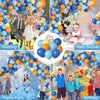 128Pcs Blue Birthday Party Supplies Balloons Garland Kit, Blue Orange Yellow White Bone Dog Paw Balloons Arch Banner for Baby Shower Girls and Boys Blue Theme Happy Birthday Party Decorations