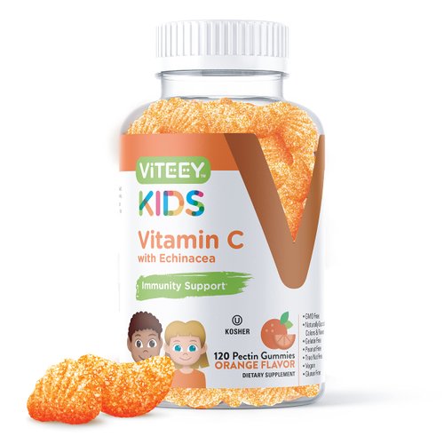 Kids Vitamin C Gummies with Echinacea - Immune Support for Kids, Toddlers, & Teens - Vegan, Gelatin Free, Gluten Free, GMO Free - Tasty Chewable Orange Flavored Kids Immunity Gummy