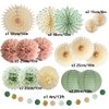 Sage Green and Pink Party Decorations Sage Green Party Decor Sage Pink Cream Paper Pom Poms Paper Fans Cicle Dots Garland for Women Girls Birthday Baby Shower Bridal Shower Wedding Party Decor