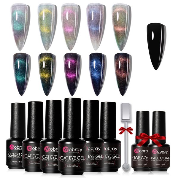 Mobray 9Pcs 9D Cat Eye Gel Nail Polish Set,Cateye Gel Polish Use for Professional Salon Kit,Universal for All Seasons Gel Nail Polish Soak Off UV LED DIY Nail Art Home Gifts