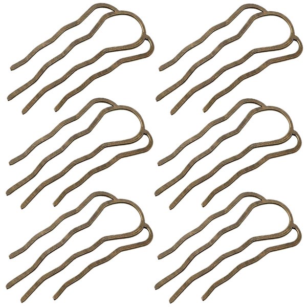 6 Pieces Metal Hair Fork Clip Hair Side Combs Teeth Hair Pins for Updo Buns 4 Prong Hair Updo U-Shape Hair Sticks for Women Hair Styling Tool Accessories (Bronze)