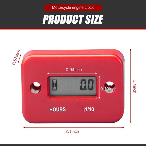 getfay 1 PC Motorcycle Induction Type Speed Engine Timer, 2.1" x 1.4" LCD Digital Display with Wires Screws, IP68 Waterproof Shock-Resistant Timer, Universal for Motorcycles ATVs Lawn Mowers (Red)