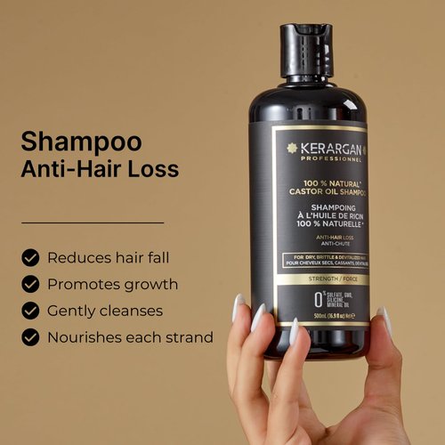 Kerargan - Anti-Hair Loss Shampoo with Castor Oil - Strengthens & Promotes Growth - Dry & Brittle Hair - Enriched with Keratin, Argan Oil, Aloe Vera - Sulfate, GMO & Silicone-Free - 16.9 fl oz