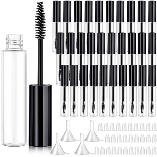 30 Pieces 10 ml Empty Mascara Tubes Eyelash Wand Refillable Clear Bottles Cream Container with 4 Pieces Transparent Funnels Transferring Castor Oil for DIY Cosmetics (Pink)