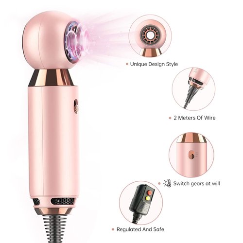 Professional Hair Dryer 800W Lightweight & Compact Blow Dryer Powerful Flow Hair Dryers for Travel and Home Concentrator Nozzle Pink