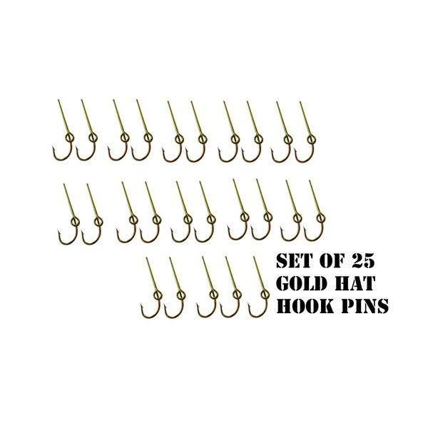 25 Gold Hat Fish Hook for cap and Tie Clip Bulk Pack of 25 Hat Hooks
