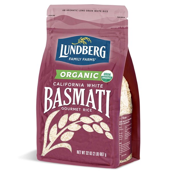 Lundberg Basmati Rice, Organic Long Grain White Rice - Non-Sticky, Fluffy Aromatic Rice, Vegan Food, Healthy Meals, Gluten-Free Rice Grown in California, 32 Oz