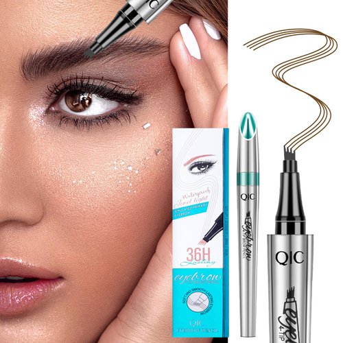 Magic Eyebrow Pencil 4 Tipped Precise Brow Pen Upgraded 3D Waterproof Microblading Eyebrow Pencil Contouring Pen Natural Fine Stroke Microblading Eyebrow Pencil (Dark Brown)