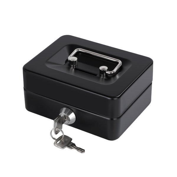 Mini Cash Box with Slot Small Cash Box with Money Tray and Key Lock, Metal Lock Box for Money Safe 4.9" x 3.7" x 2.4" Black