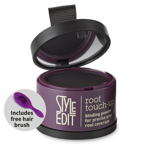 Style Edit Root Touch Up Concealer Powder for Black Hair | Gray Hair Coverage | Mineral-Infused Binding Hairline Powder with Free Mini Brush