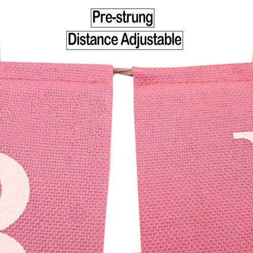 Happy Birthday Banner Pink, Pre-assembled Reusable Imitated Burlap Birthday Banner for Women Girls Pink Birthday Party Decorations