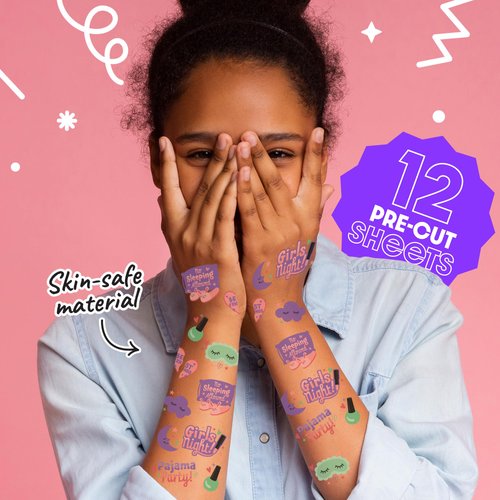 Big Dot of Happiness Pajama Slumber Party Temporary Tattoos for Kids, Spa Day Birthday Party Favors, Girls Night Party Decorations, Sleepover Accessory, PJ Party Supplies, 12 Sheets