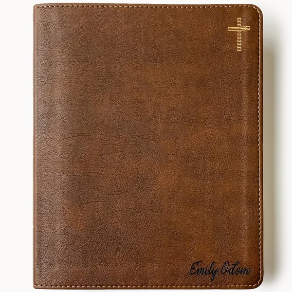 Personalized NIV Journaling Bible, Brown With Gold Cross in Corner, Option to Customize with Hand Lettered Name on Cover…