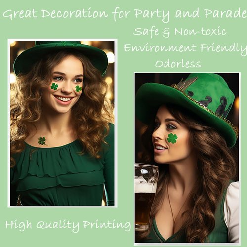10 Sheets St. Patrick's Day Temporary Tattoos 78 Pcs Shamrock Tattoos Stickers Saint Patrick’s Day Stickers for Face Body Arms Decoration Green Clover Party Supplies for Kids Adults