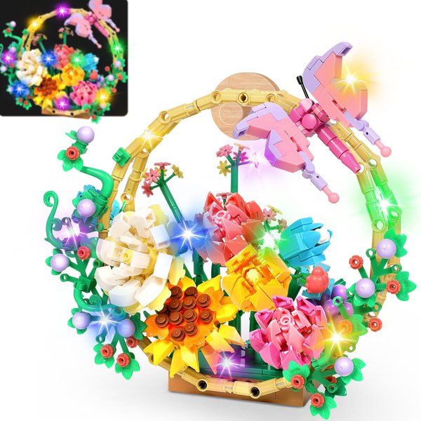 Flower Bouquet Building Set Sunflower Flower LED Light Botanical Collection Building Blocks for Adult Women and Kids Creative Building Toy Gift Christmas, Valentine Day, Birthday party, Mother's Day
