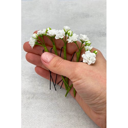 Set of 5 Baby breath bridal hair pins wedding piece tiny flower hairpiece