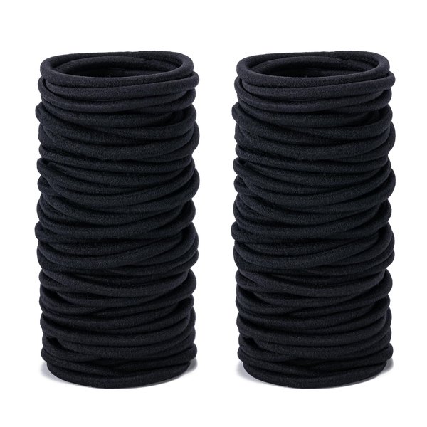 Aegero 100 Pieces Elastics Hair Ties for Thick Hair,No Damage Ponytail Holders Hair Elastic Band for Women, Men and Girls (4mm,Black)