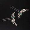 Teyglen 2pcs Pearl Bride Wedding Hair Pins Silver Leaf Crystal Hair Pins Clips Bridal Green Teardrop Rhinestone Hair Piece Wedding Hair Accessories for Women Girls
