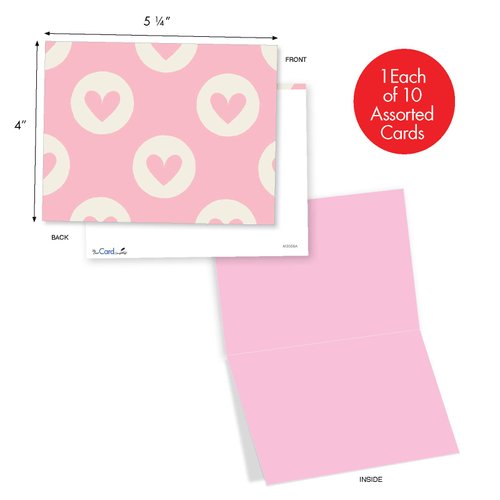 The Best Card Company - 10 Blank Heart Note Cards Boxed (4 x 5.12 Inch) - All Occasion Heartfelt Love Card Assortment - Heartfelt M3058