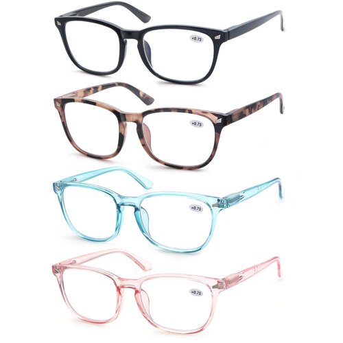 HAPJOYS Reading Glasses for Women +2.50 Blue Light Blocking Readers Square Blue Rays Cheater Glasses 4 Pack Clear Lenses Anti Glare Reduce Eyestrain Protect Eyes