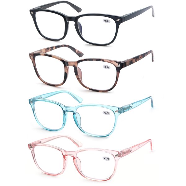 HAPJOYS Reading Glasses for Women +2.50 Blue Light Blocking Readers Square Blue Rays Cheater Glasses 4 Pack Clear Lenses Anti Glare Reduce Eyestrain Protect Eyes