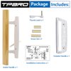 TPard Sliding Glass Patio Door Handle Replacement Set with Oak Wood Inside Handles and Zinc Diecast Outside Pull, 3-15/16" Hole Spacing, Non-Handed, White