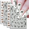 Glitter Flower Nail Art Stickers 5D Black Silver Flower Nail Stickers 3D Black Gold Flower Stickers for Nails Floral Nail Decals for Nail Art Supplies Jelly Blossom Sticker Nails Petals Nail Decor