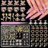 84 Pcs Gold Nail Charms Gems, Alloy Heart Planet Flower Rose Butterfly Cherry Rhinestone Nail Gems Charms, 3D Nail Art Decoration Nail Jewels Accessories for Nail Art Charms Manicure Craft DIY