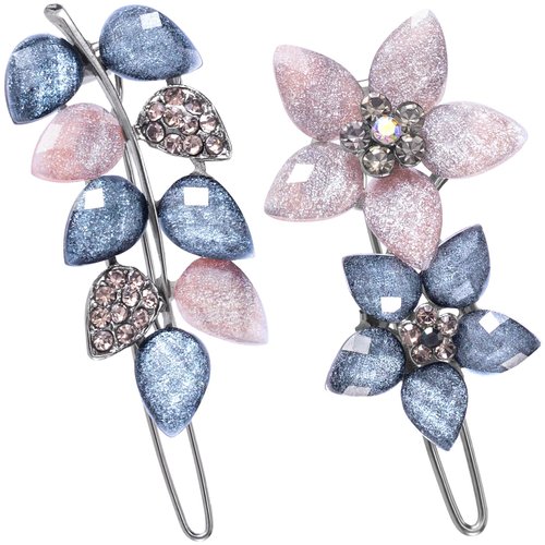 HINZIC 2Pcs 2inch Gray Pink Crystal Rhinestone Hair Clips Vintage Small Flower Snap Clips Sparkly Decorative Hair Barrettes Wedding Engagement Prom Hair Accessories for Women Bride