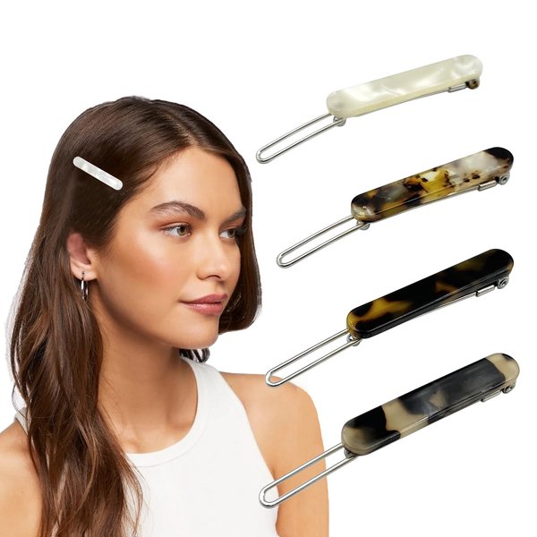 4Pcs French Style Small Barrettes Cellulose Acetate Side Slide Barrette Leopard Snap on Hair Clips Hair Barrettes for Women Fine Hair