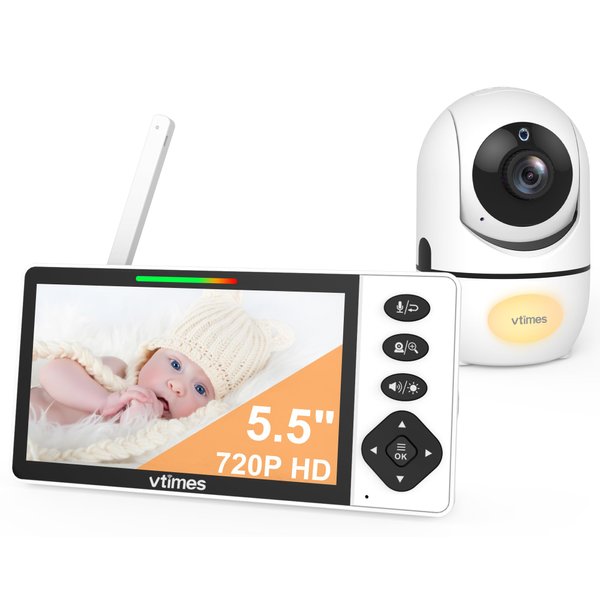 VTimes Baby Monitor with Camera and Audio, 5.5" 720P HD Screen Video Baby Monitor No WiFi VOX Mode Pan-Tilt-Zoom Alarm and 1000ft Range, Night Vision Night Light Lullaby, Ideal for Baby/Elderly/Pet