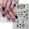 6 Pcs Spider Ghost Nail Stickers for Nail Art, Crystal Diamond Spider Design Nail Decals Spider Web Bloody Bat Nail Design Classic Halloween Nail Art Decoration for Women Halloween DIY Manicure Salon